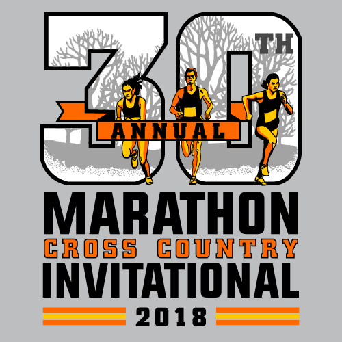 30th Annual Marathon Cross Country Invitational design — three runners inside a large numeral 30